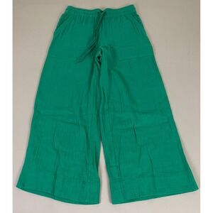 ME+EM Wide Leg Cropped Pants Size 8 Emerald Green Gauze Lightweight *
